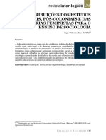 As Contribuições Dos Estudos Culturais, Pós Coloniais e Das Teorias Feministas Para o Ensino Da Sociologia