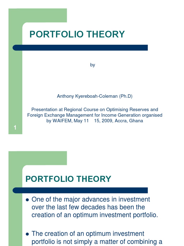 Portfolio Theory PDF Modern Portfolio Theory Diversification