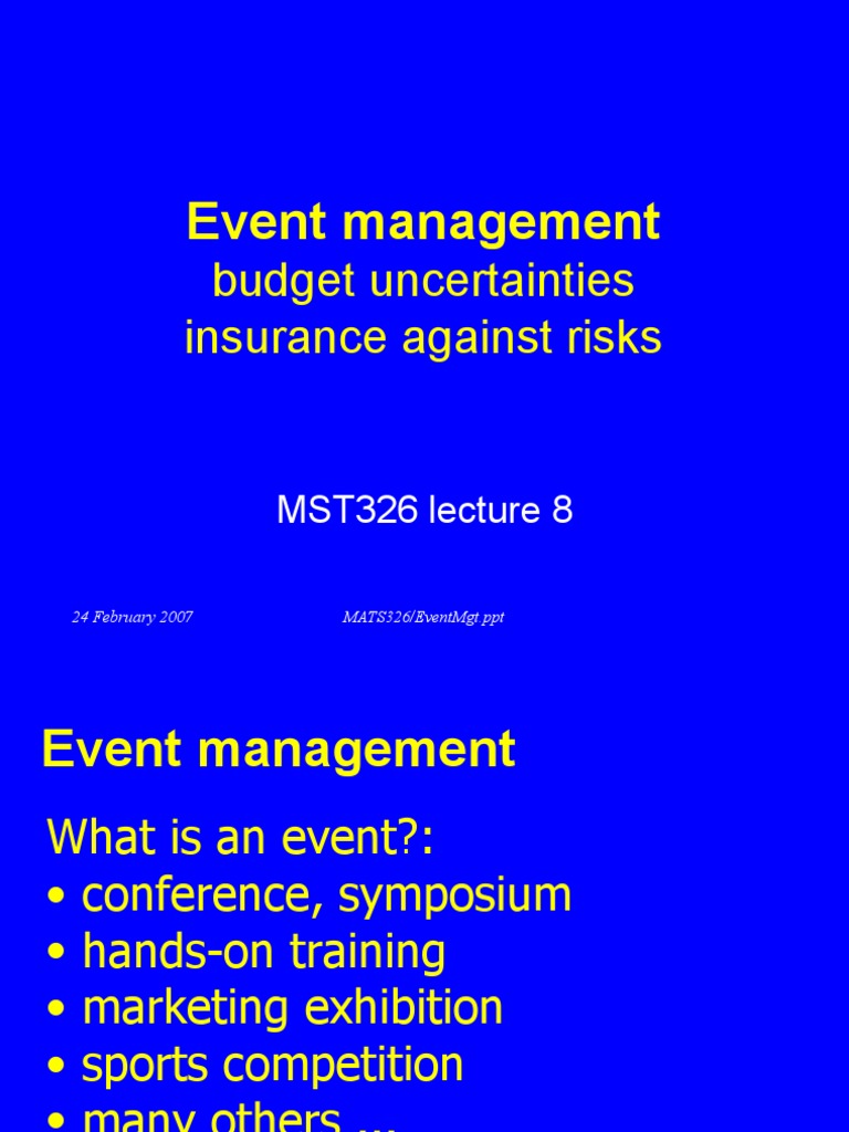 Event Management: Budget Uncertainties Insurance Against Risks | PDF ...