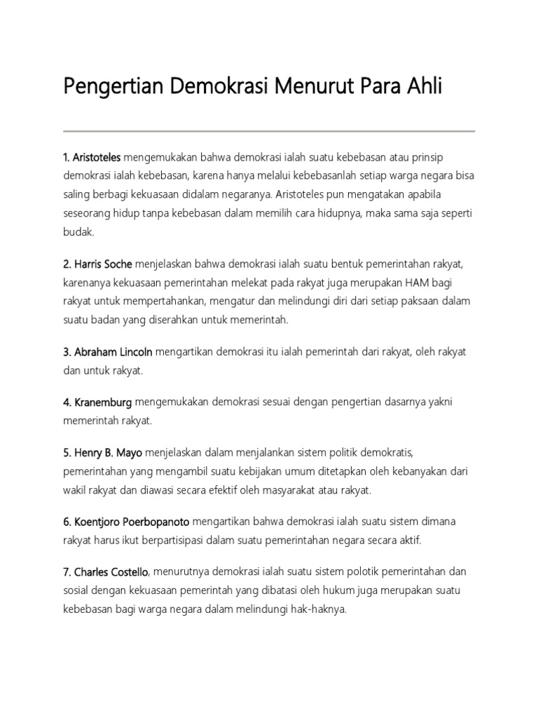 Pengertian Demokrasi Menurut Para Ahli Pdf