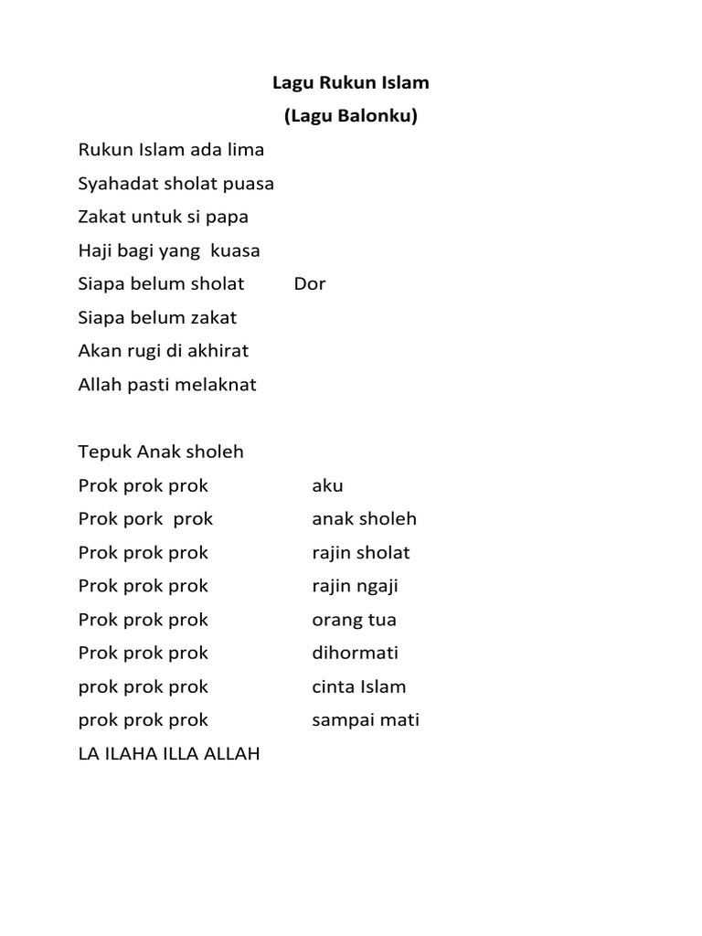 Lirik Lagu Rukun Islam untuk Anak | PDF