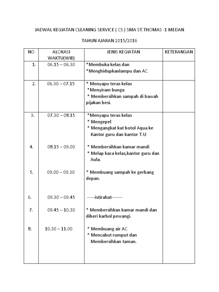Jadwal Kegiatan Cleaning Service PDF