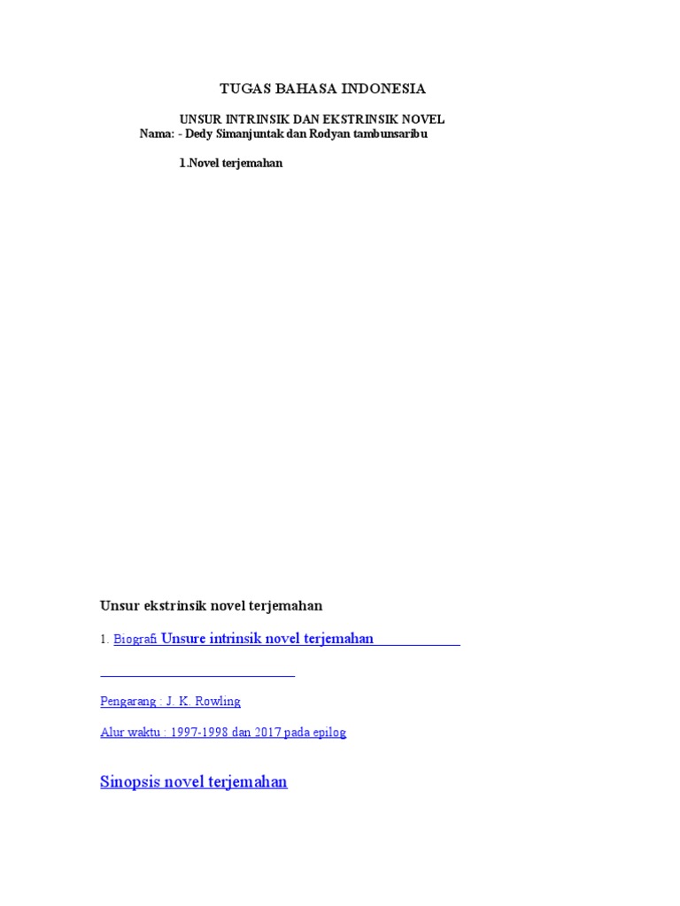 Contoh Sinopsis Novel Beserta Unsur Intrinsiknya