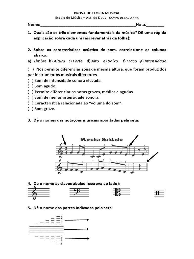 Prova de Teoria Musical para Alunos | PDF
