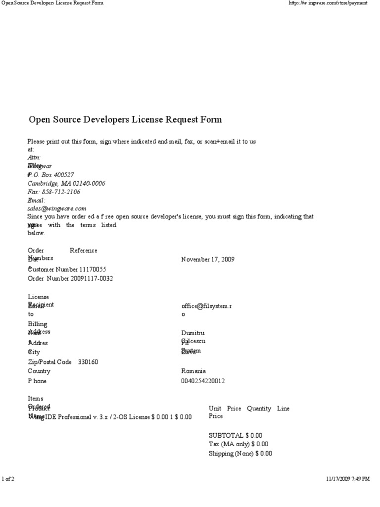 Open Source Developer License Form | PDF | Intellectual Works | Software