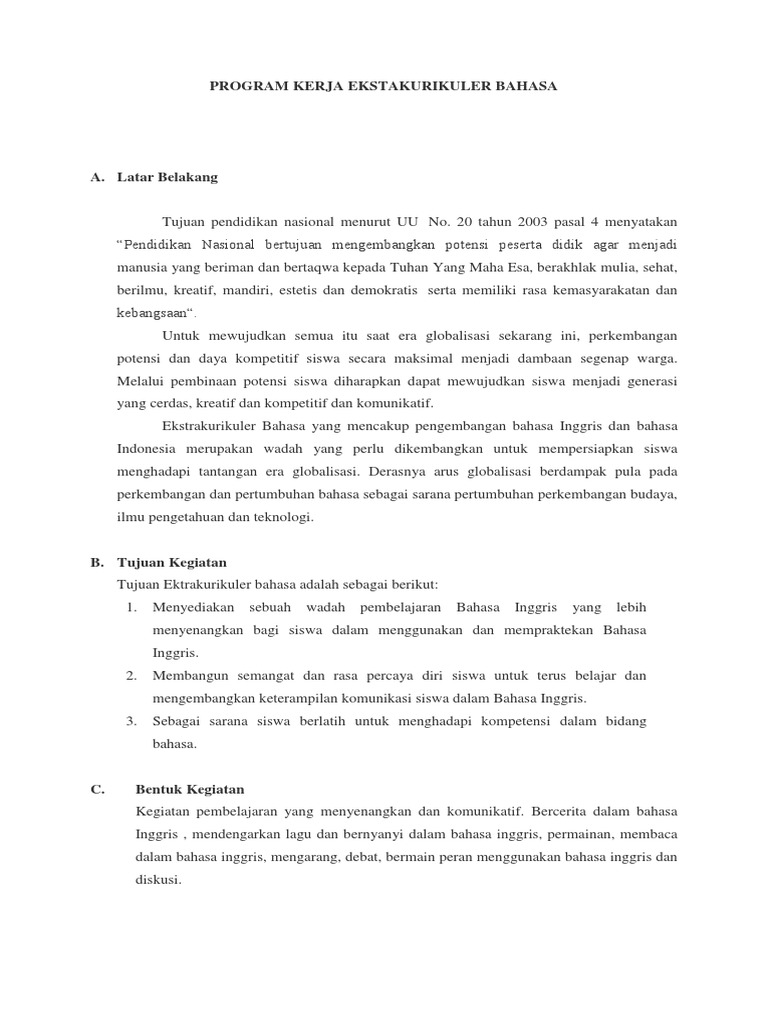 Program Kerja Ekstrakurikuler Bahasa