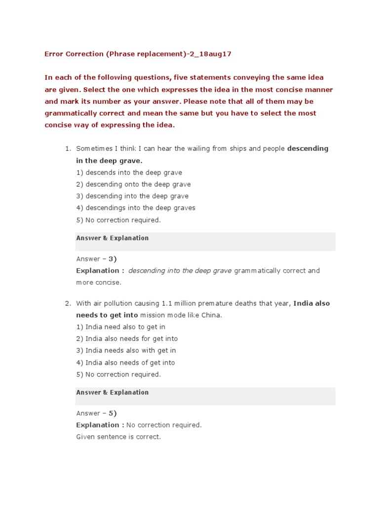 Error Correction (Phrase Replacement) - 2 - 18aug17 Ans | PDF | Phrase ...