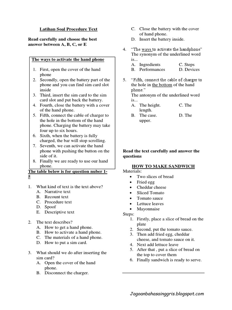 3 Latihan Soal Procedure Text Battery Electricity Cuisine