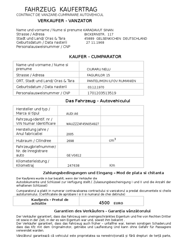 Contract bilingv germania