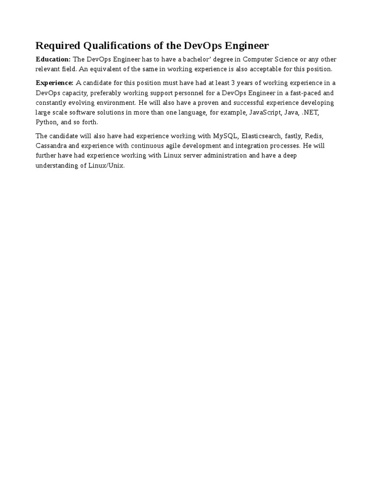 Required Qualifications of The Devops Engineer | PDF | Computers ...