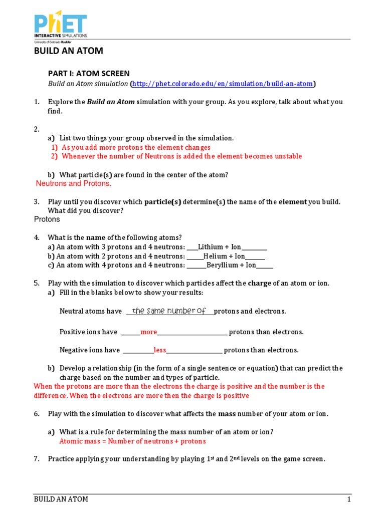 Build An Atom Worksheet Isotope Atoms