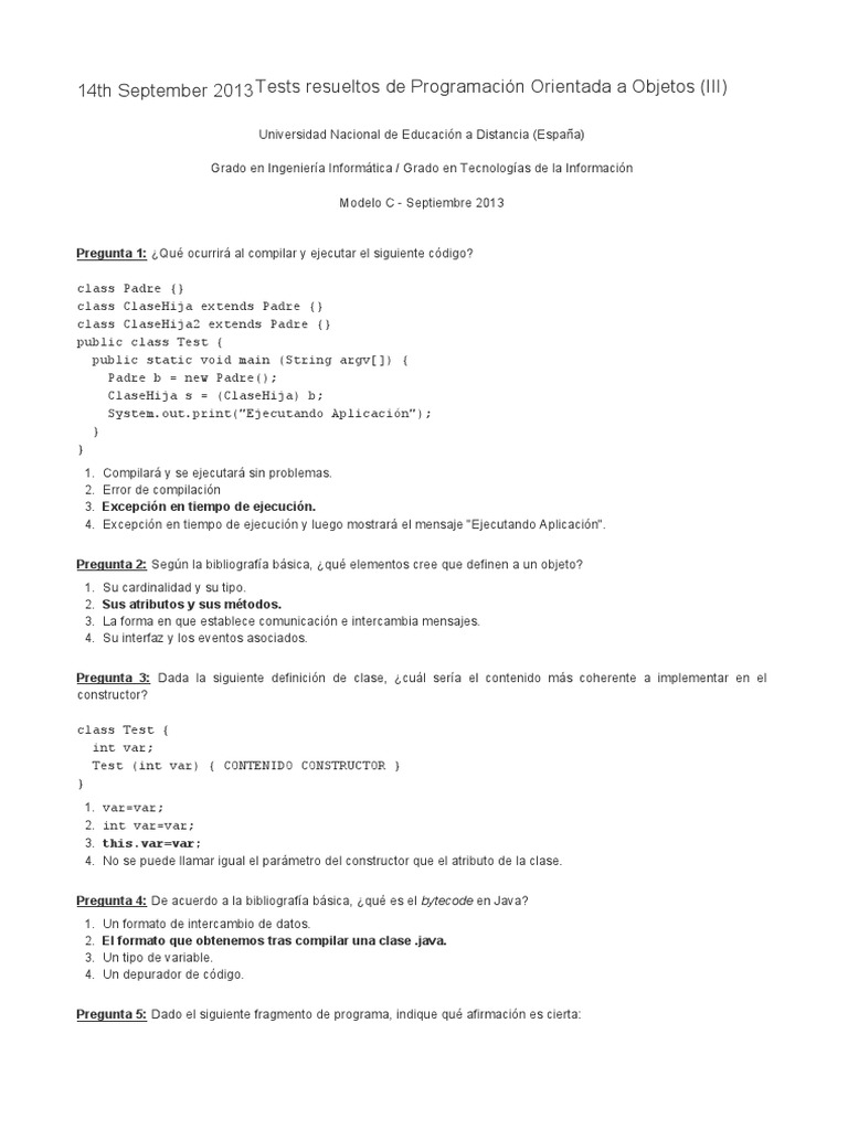 Examen de Programación Orientada a Objetos en Java | PDF | Java ...