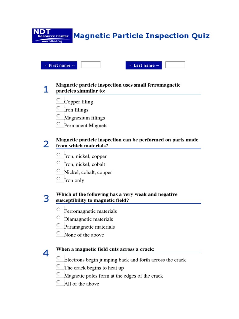 Particle Inspection Quiz PDF Field