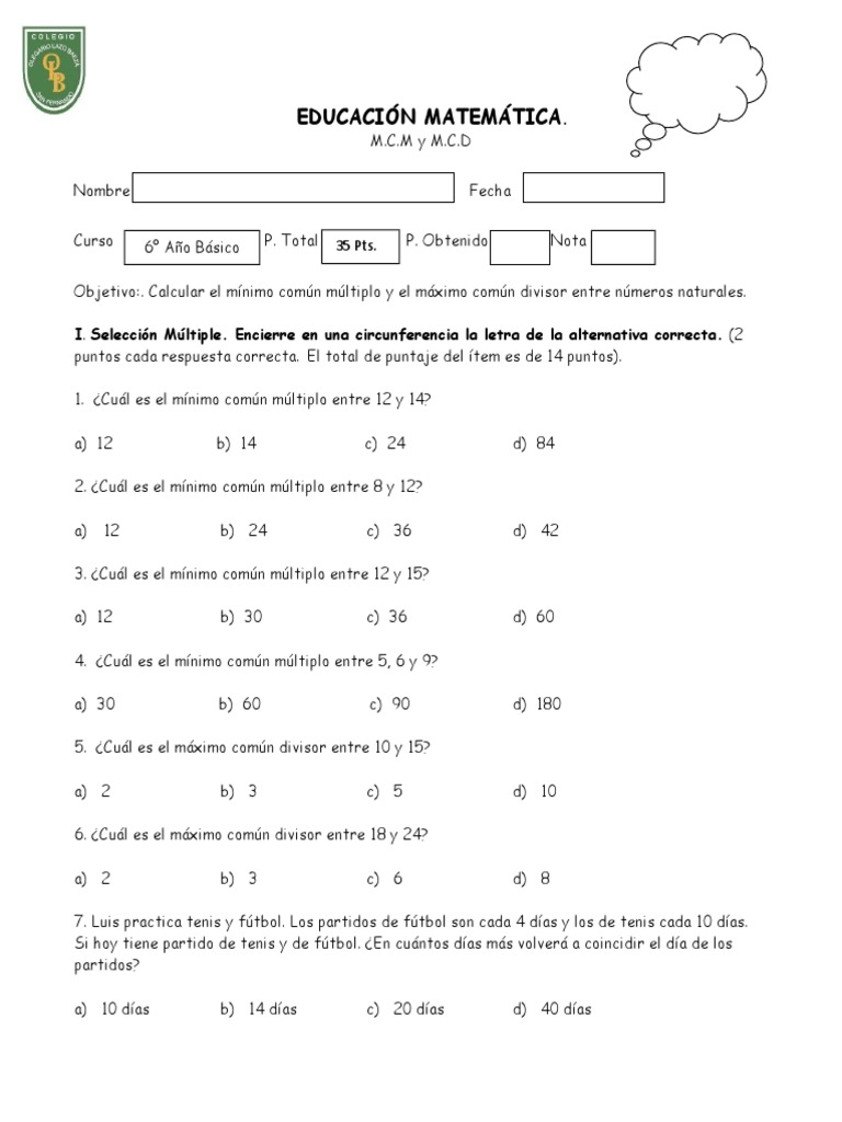 Prueba de MCM y MCD | PDF | Números | Aritmética