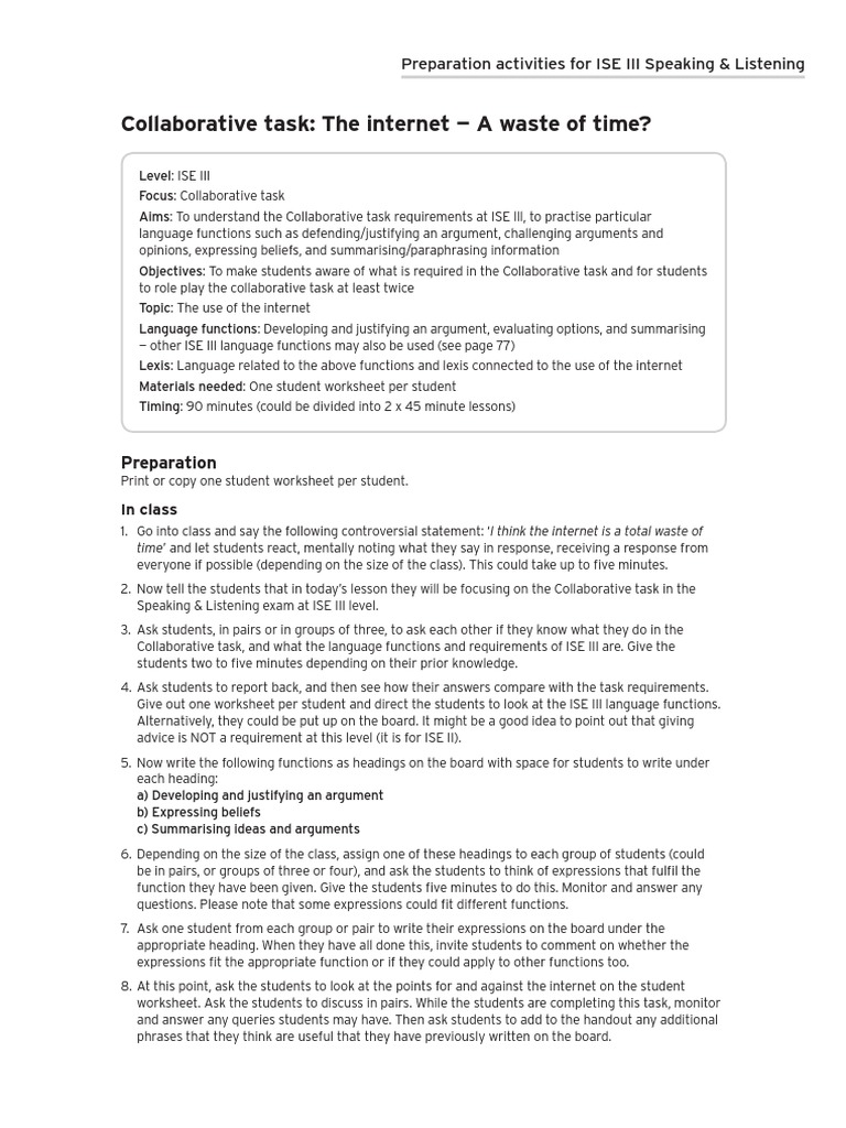 ISE III Collaborative Task: Internet Debate | PDF | Argument | Internet