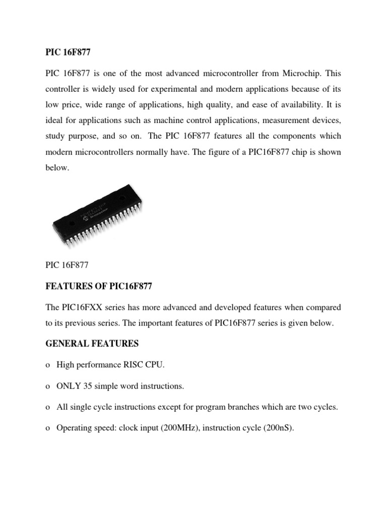 Advanced PIC Microcontroller PIC 16F877 | PDF | Pic Microcontroller ...