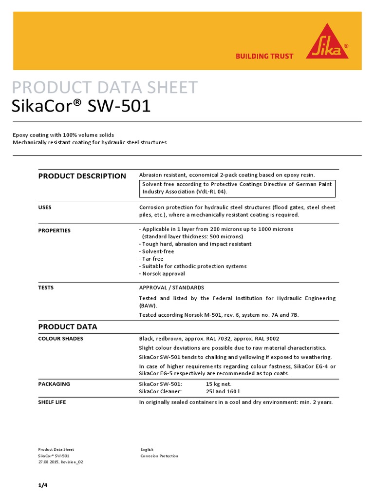 SikaCor SW-501 - EN - C | PDF | Corrosion | Oil