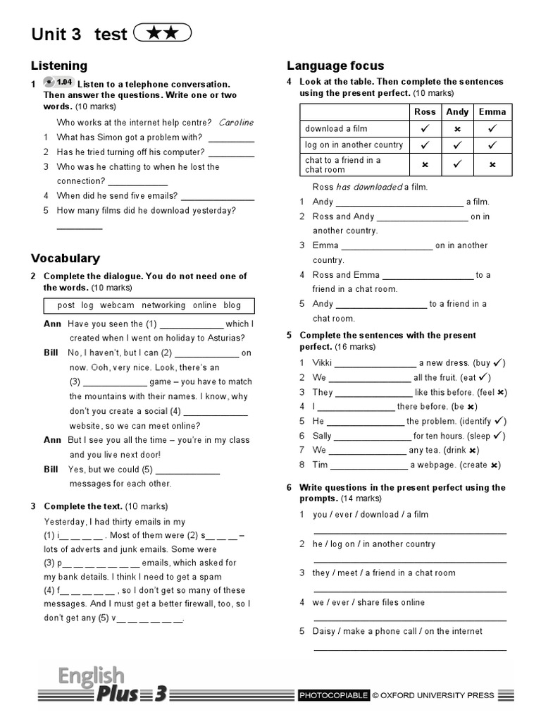 Focus 3 Unit 3 Test