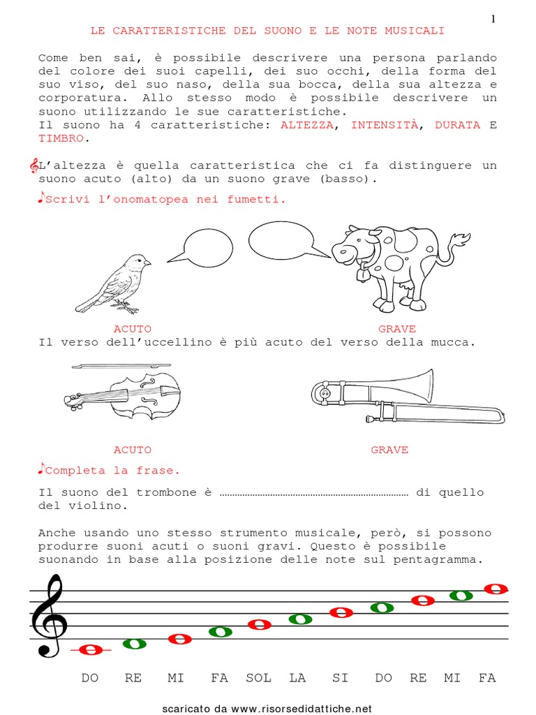 Le Caratteristiche Del Suono Schede Didattiche
