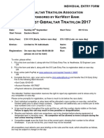 NatWest Gibraltar Triathlon 2017: Individual Entry Form