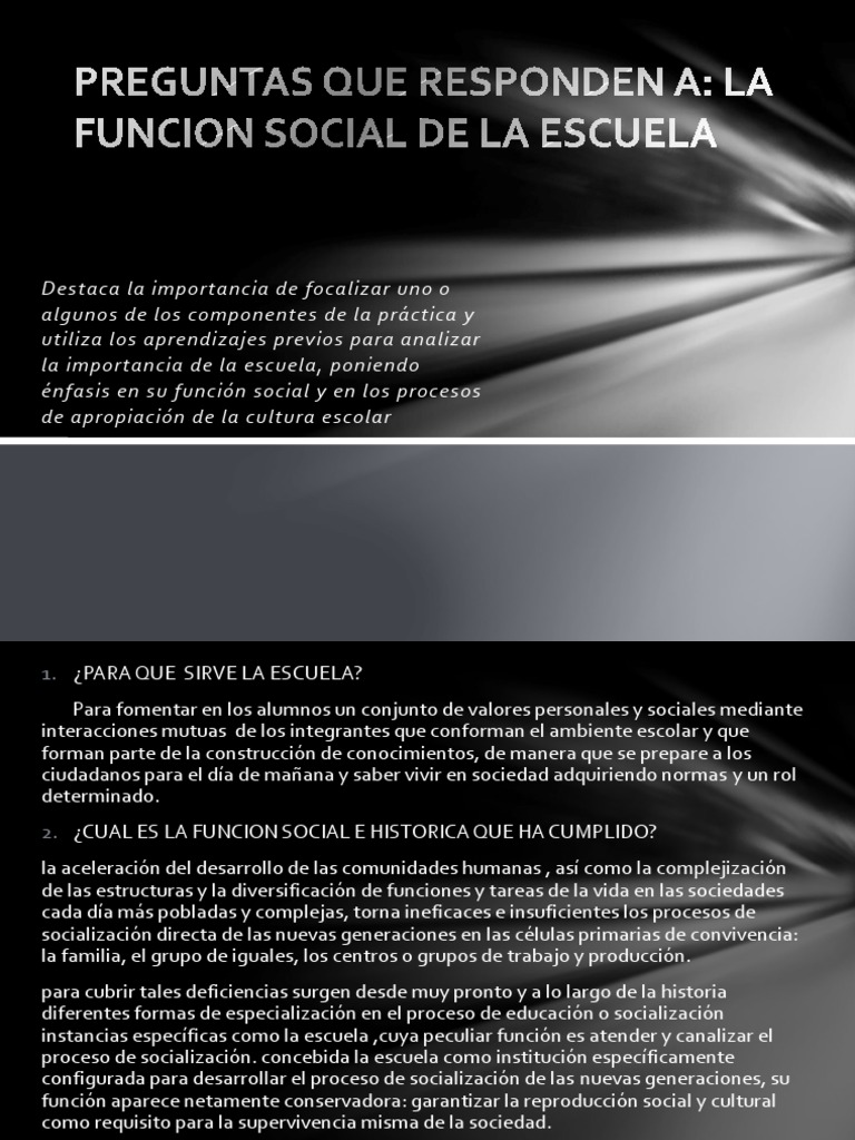 Función Social de la Escuela | PDF | Sociedad | Socialización