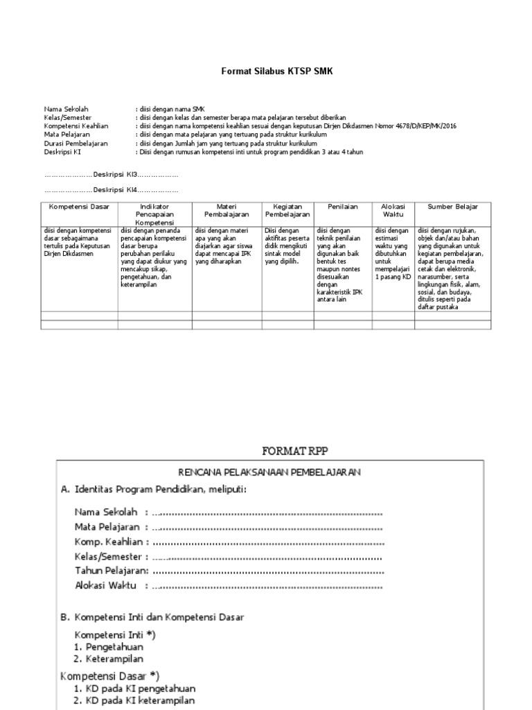 Format Silabus Dan RPP Terbaru - Doc-1 | PDF