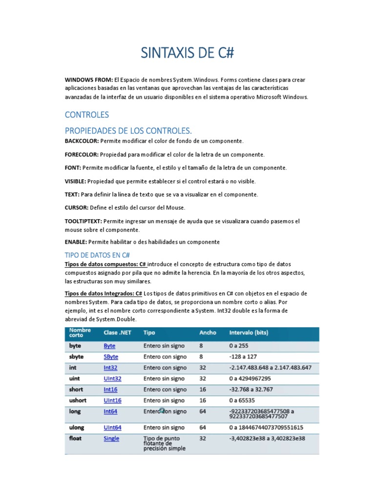 Sintaxis y Estructuras en C# | PDF | C Sharp (lenguaje de programación ...