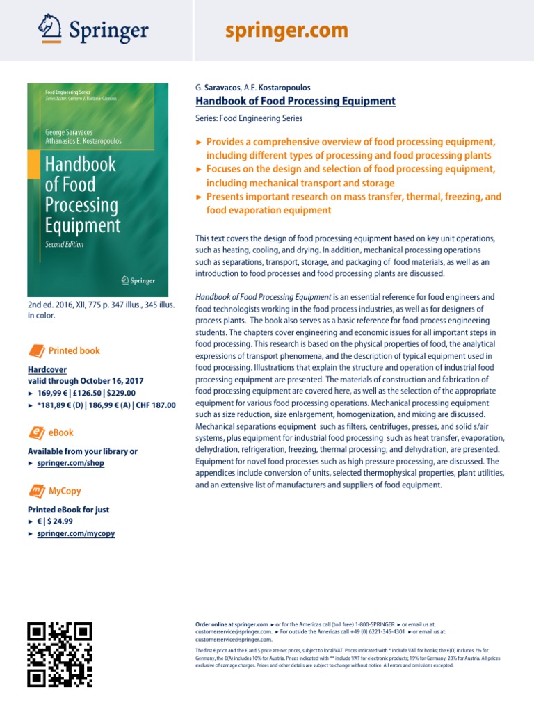 Handbook of Food Processing Equipment Printed Book PDF Food