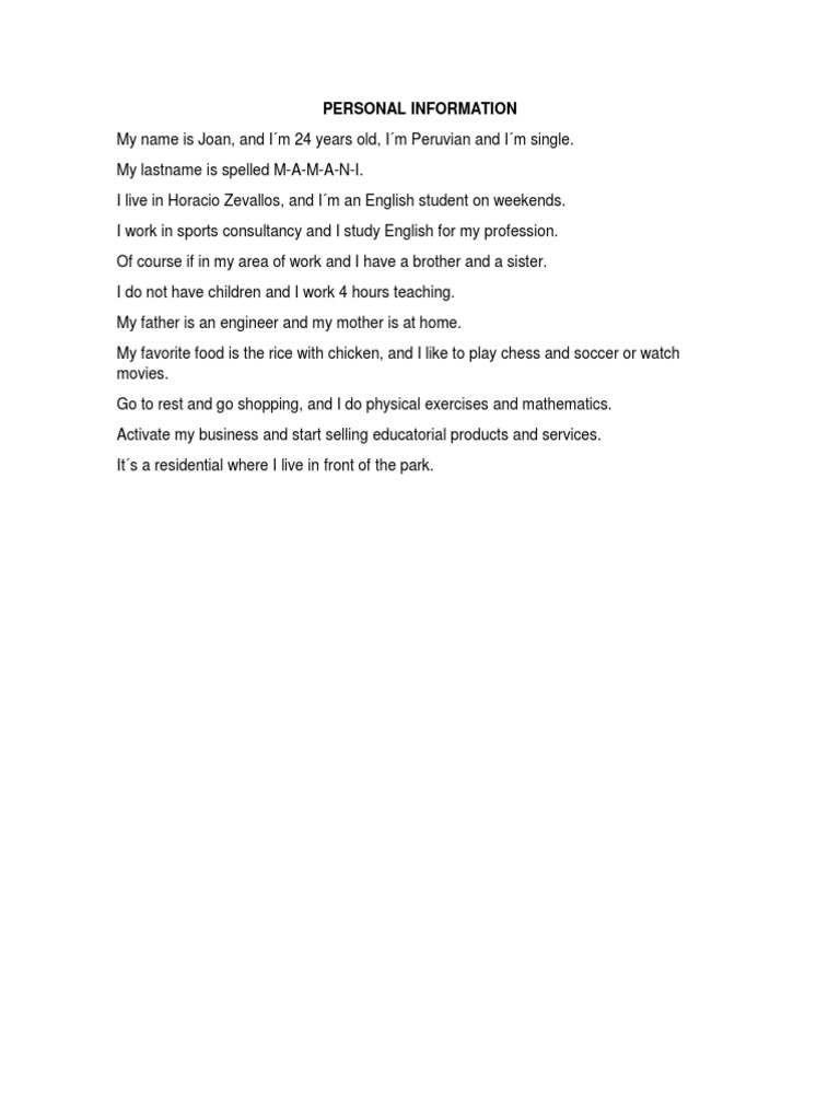 Personal Information | PDF | Lifestyle