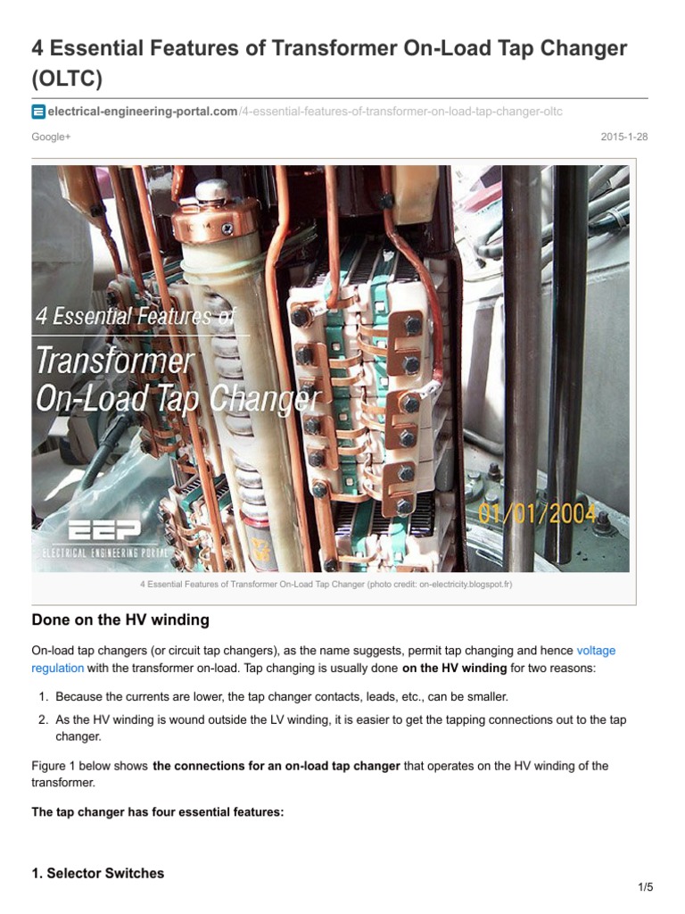 4 Essential Features of Transformer On-Load Tap Changer OLTC | PDF ...