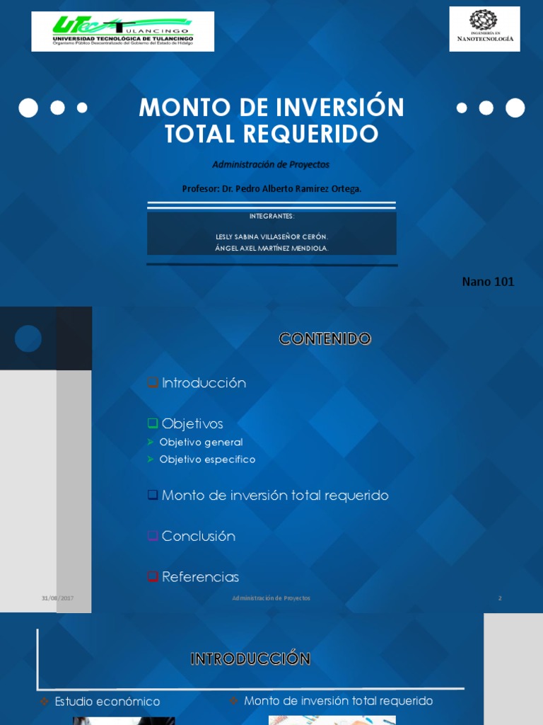 Monto de Inversión Total Requerido | Inversiones | Capital de trabajo