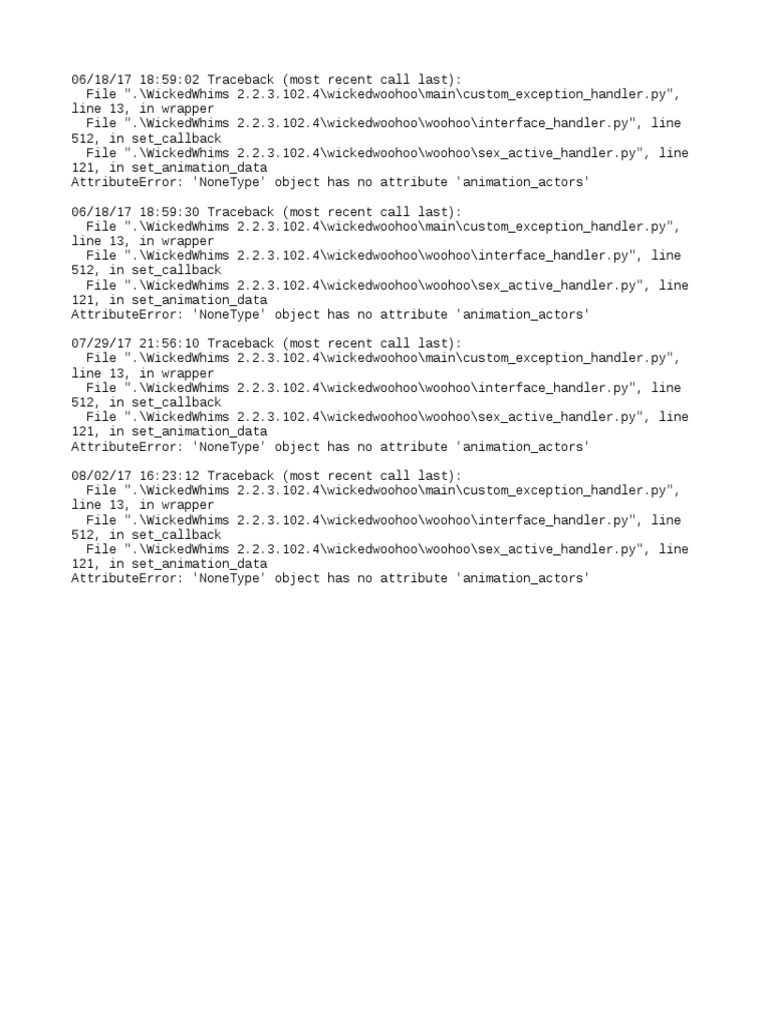 Debugging WickedWhims AttributeError | PDF