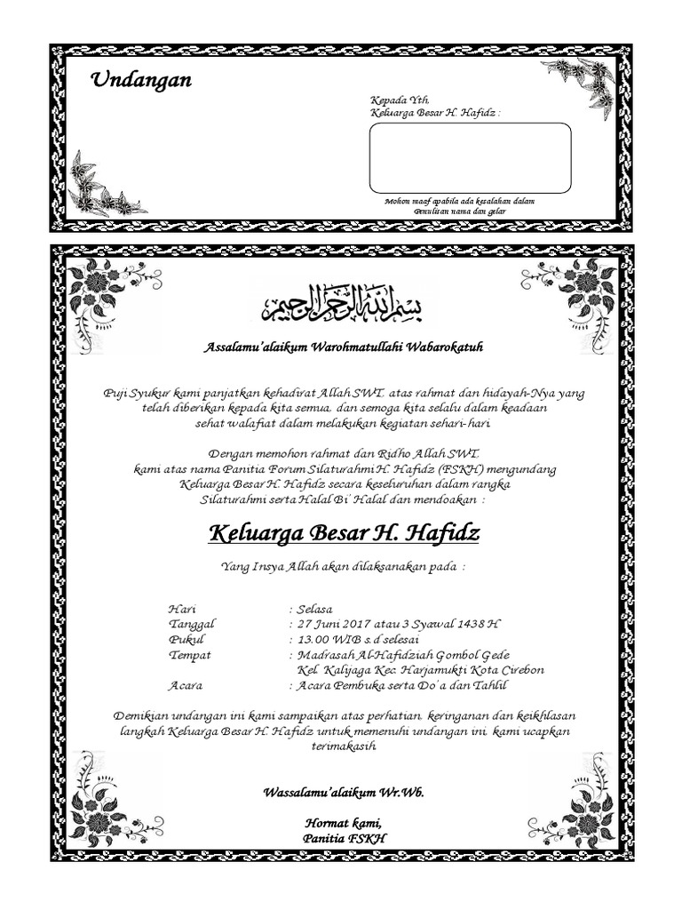 Contoh Undangan Silaturahmi Keluarga Besar Dengan