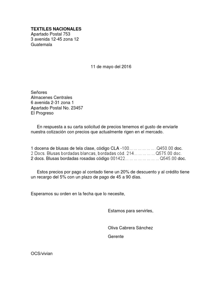 Modelo Cartas Guatemala Presupuesto
