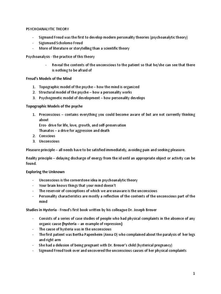 Freud's Psychoanalytic Personality Theory | PDF | Id | Unconscious Mind
