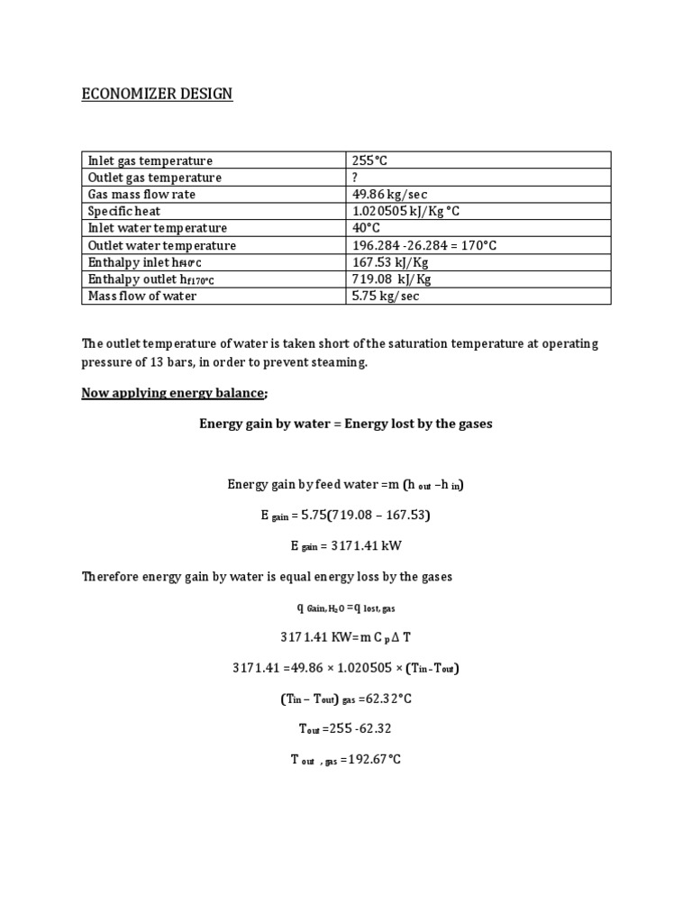 Economizer Design Calculations 1 Enthalpy Gases
