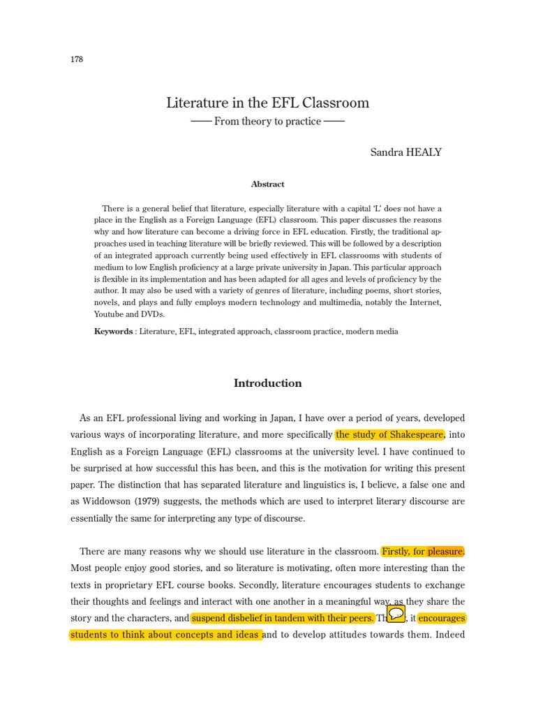 Integrating Literature in EFL Classrooms | PDF | English As A Second Or ...