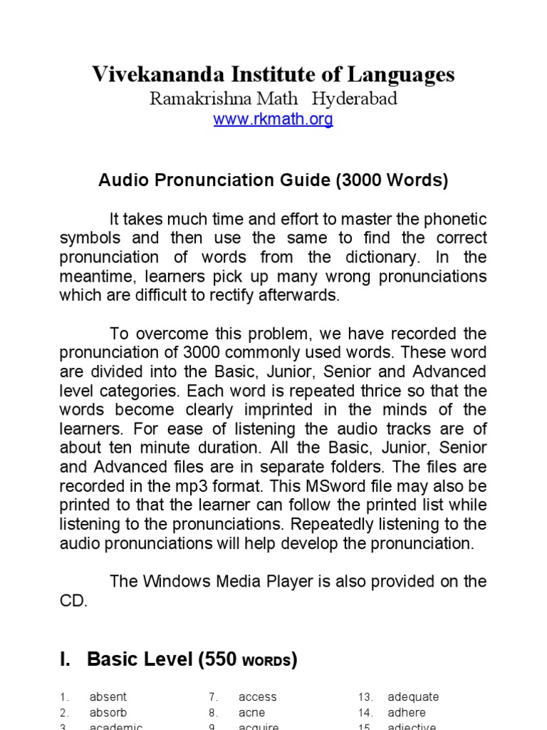 3000 Words For Pronounciation