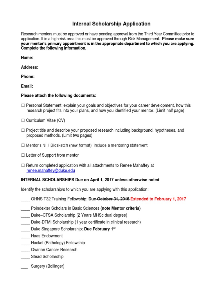 Internal Scholarship Application Guide | PDF