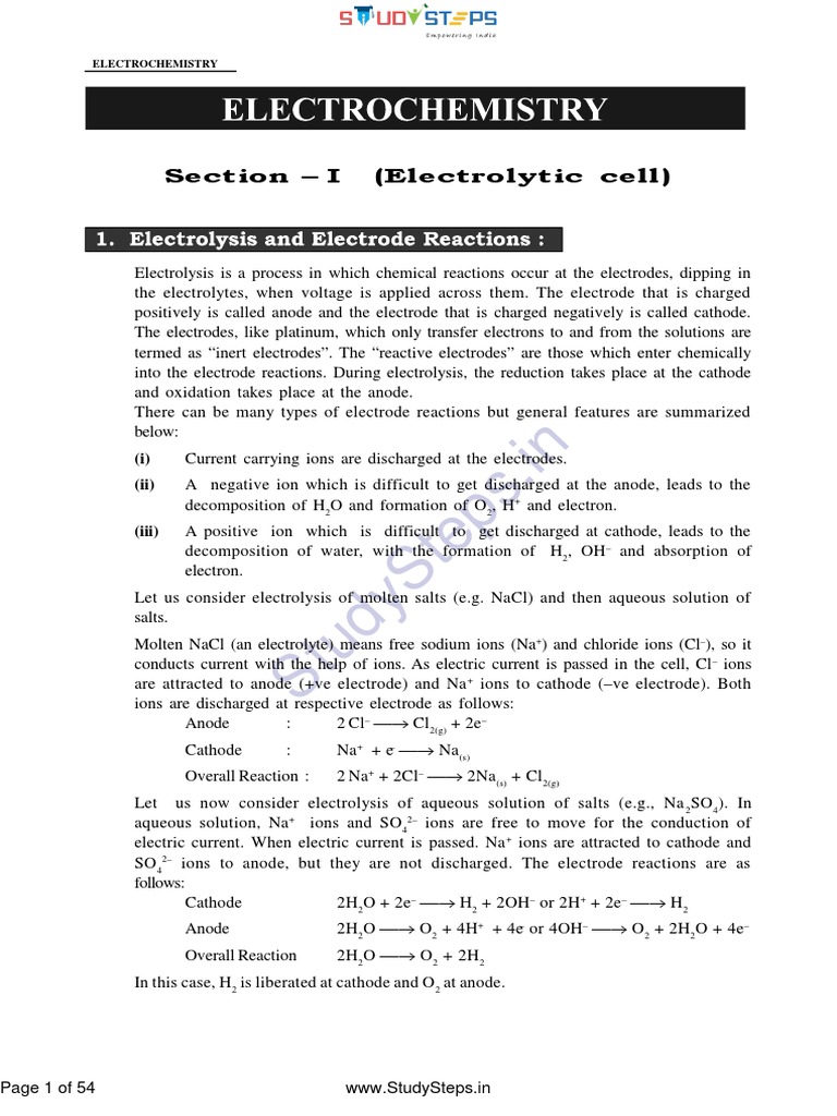 Electrochemistry Notes PDF Electrochemistry Redox