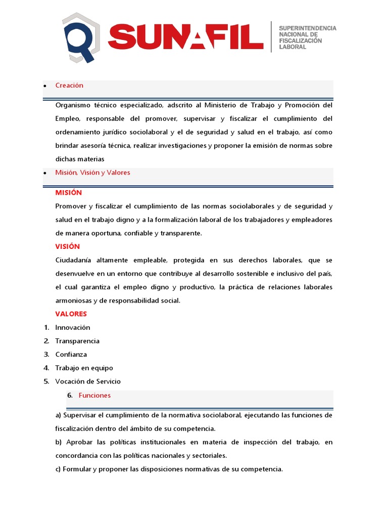 Misión y Funciones de SUNAFIL | PDF | Derecho laboral | Virtud