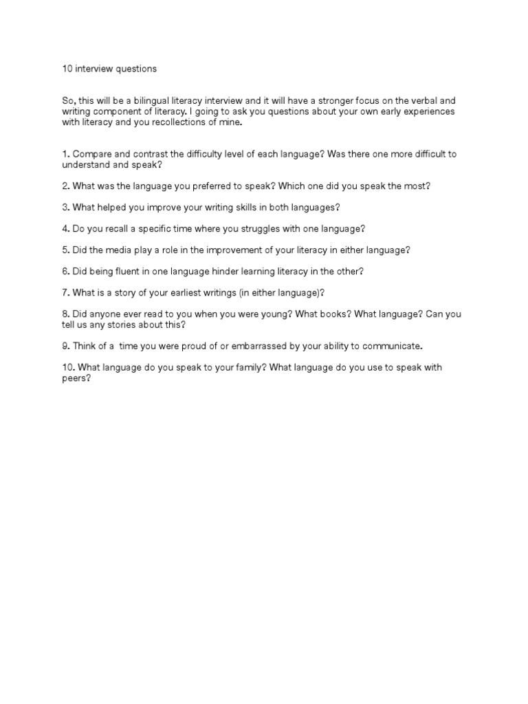 Interview Questions and Interview | PDF | Literacy | Multilingualism
