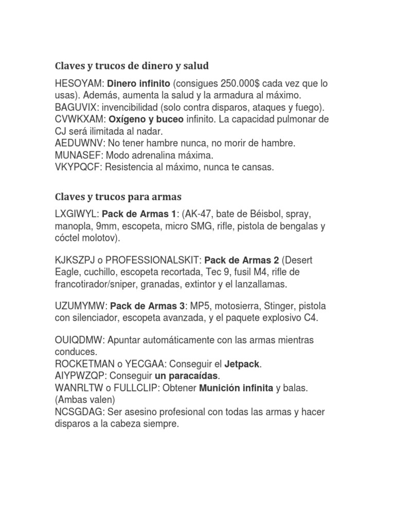 Claves y Trucos de GTA San Andreas Conflicto armado Ocio