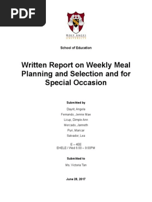 Weekly Meal Planning and Selection and for Special Occasion