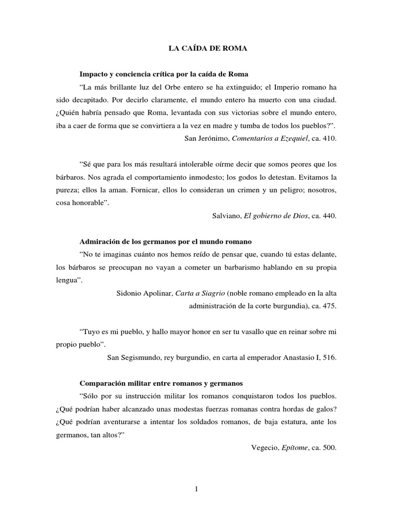 Hojas De Trabajo Sobre La Caída De Roma En Formato Pdf Las Causas De