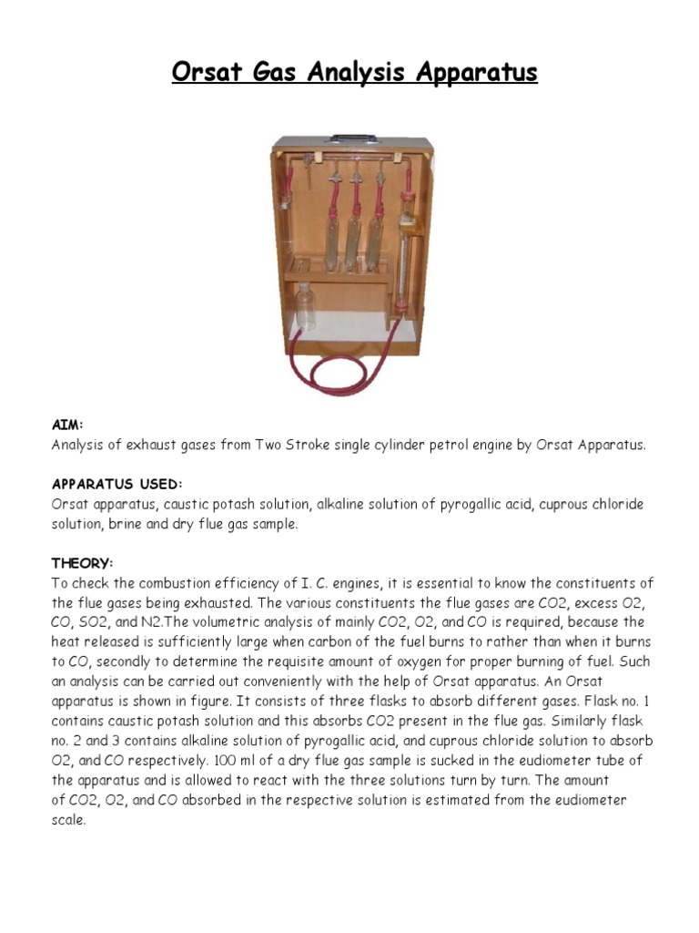 Orsat Gas Analysis Apparatus PDF Carbon Dioxide Gases