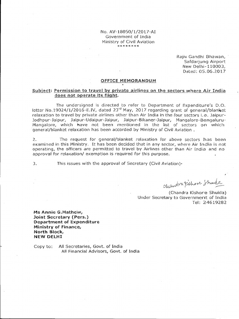 General or Blanket Permission To Travel by Private Airlines 0 PDF