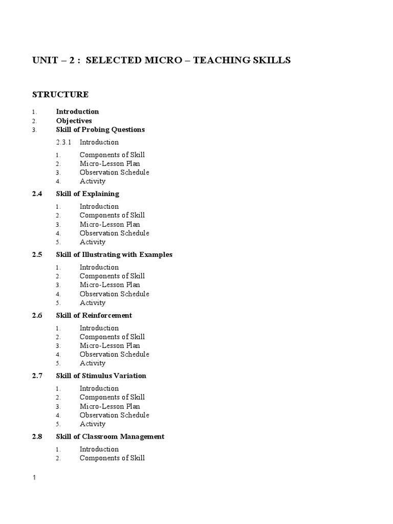 2 : SELECTED MICRO - TEACHING SKILLS: Structure | PDF | Attention | Gesture