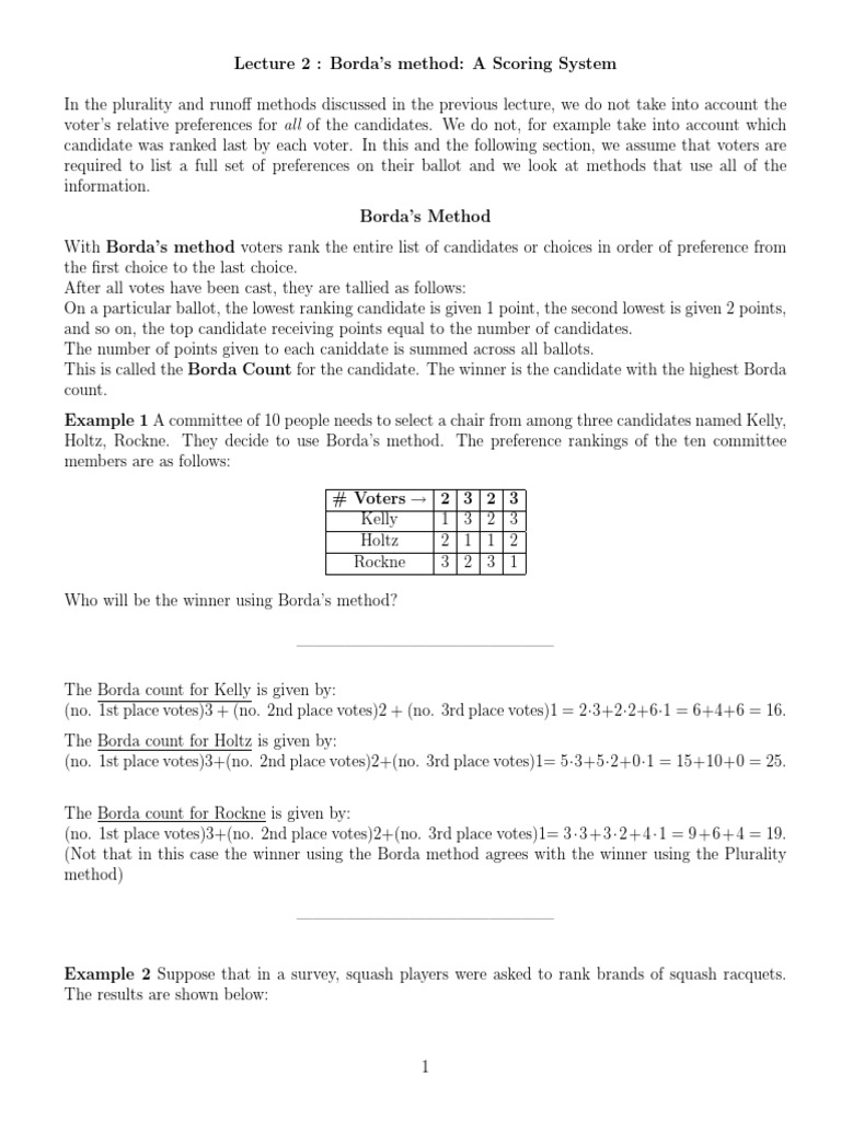 Understanding Borda's Ranking Method | PDF | Ap Poll | Ncaa Division I ...