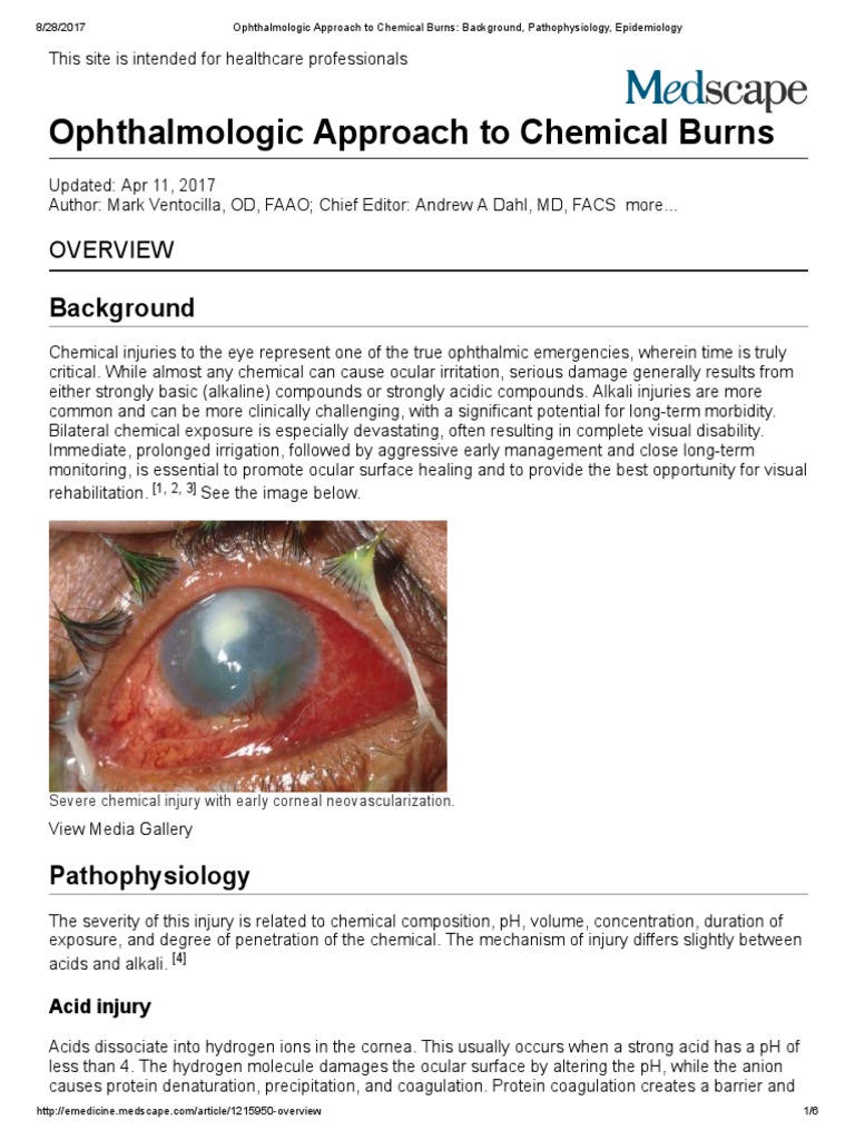 Ophthalmologic Approach To Chemical Burns - Background, Pathophysiology ...